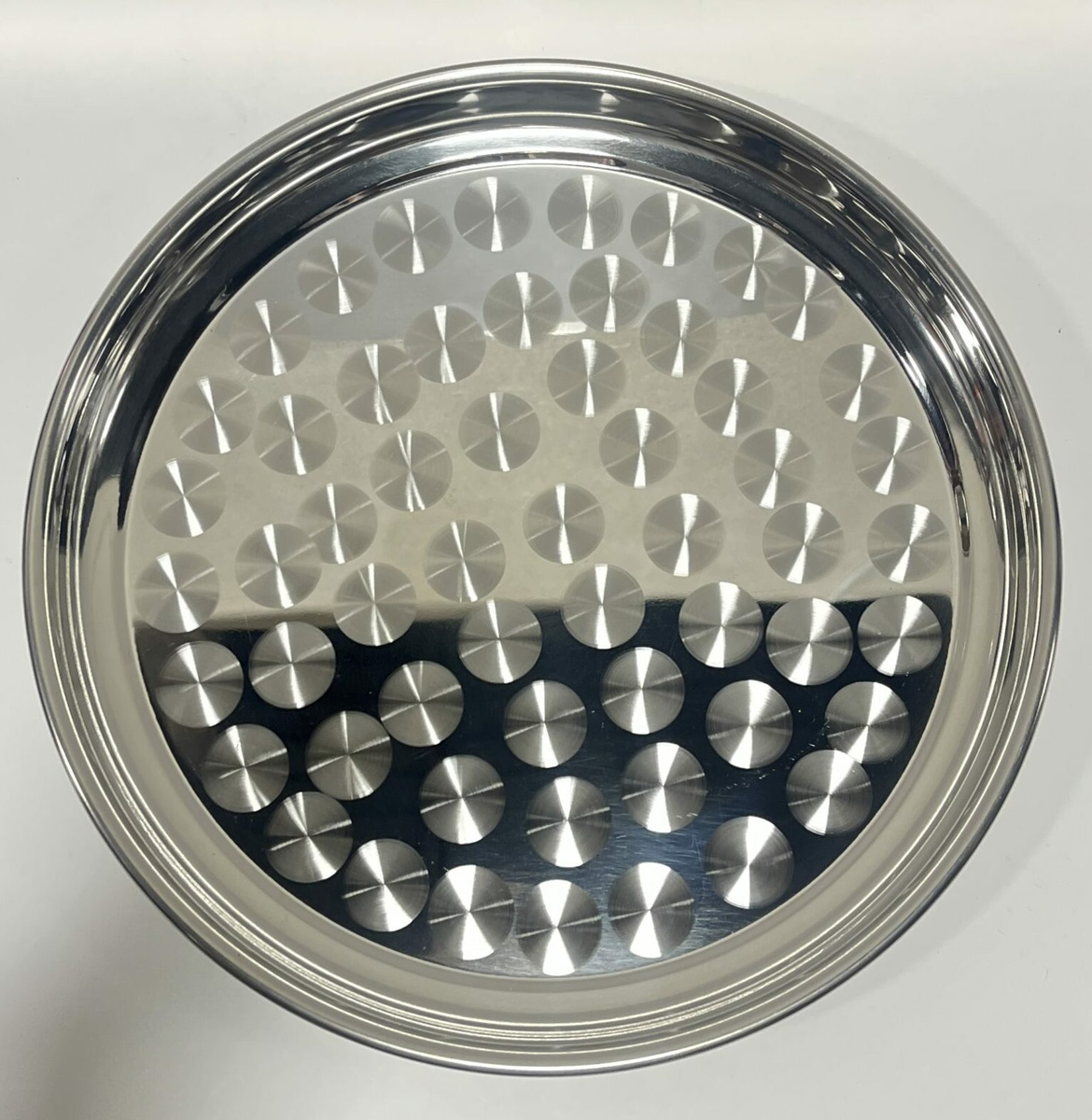 TRAY ROUND STAINLESS SWIRL CIRCLE DESIGN