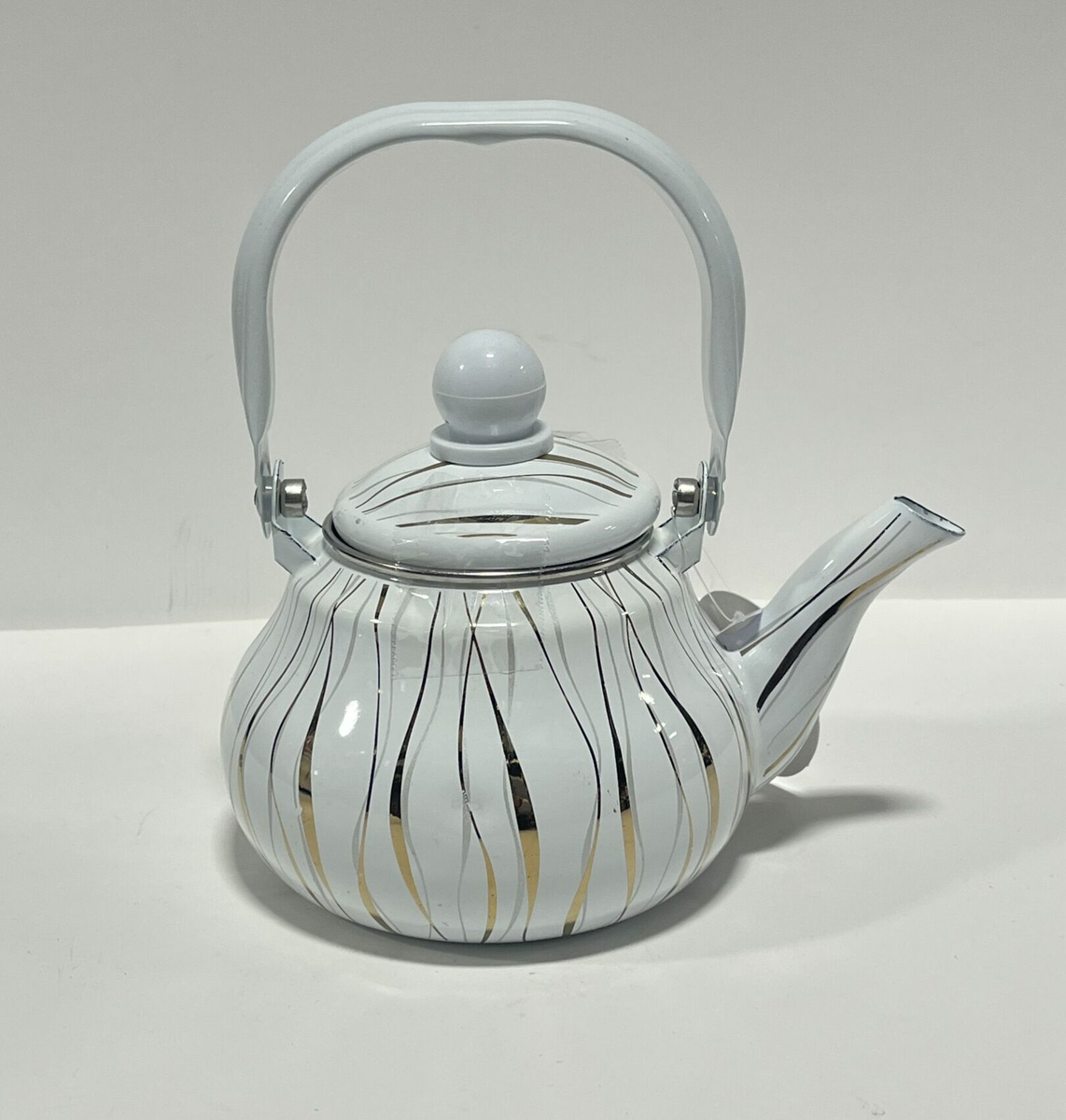 TEA KETTLE ENAMEL WHITE GOLD STRIP