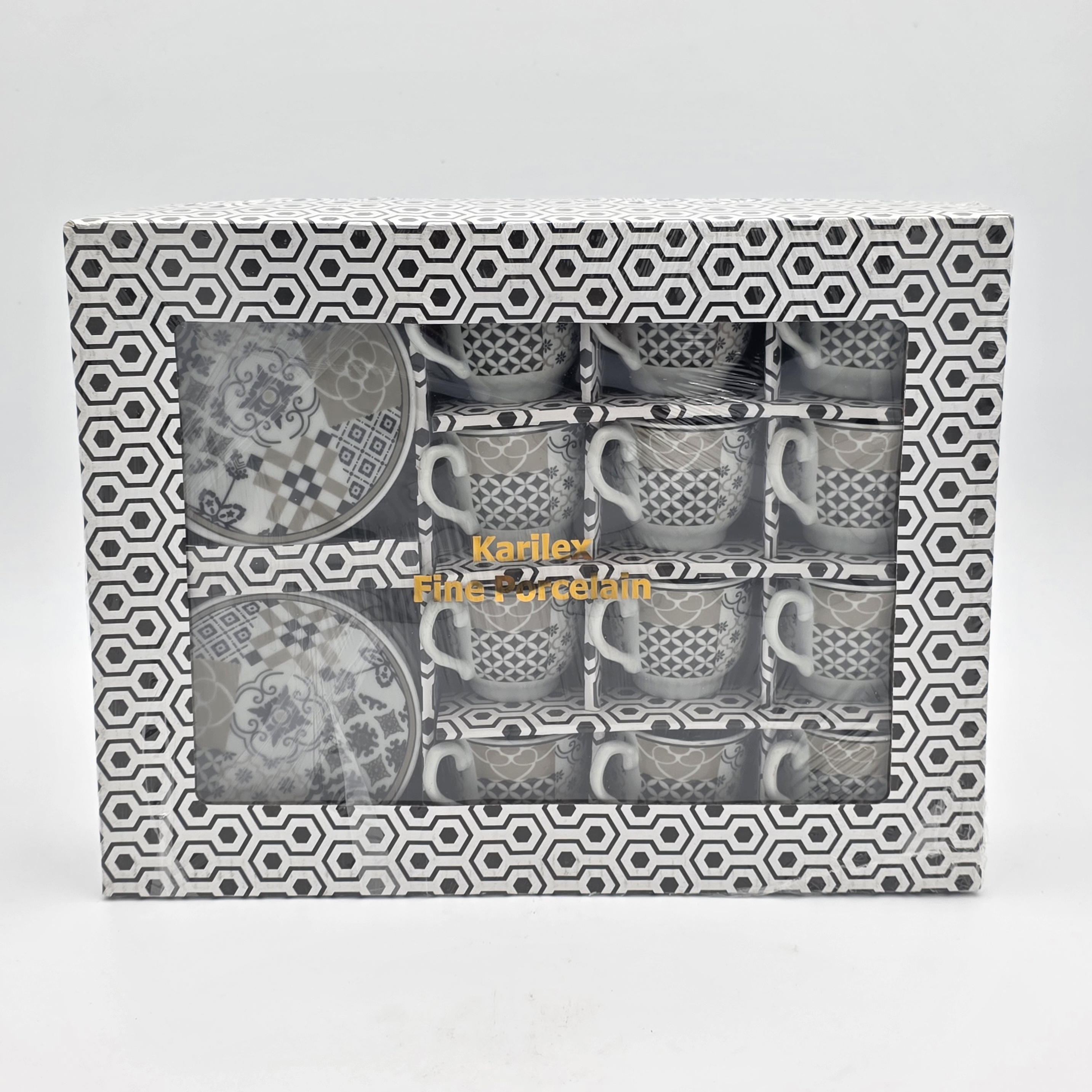 COFFEE CUPS WITH SAUCER BLACK WHITE