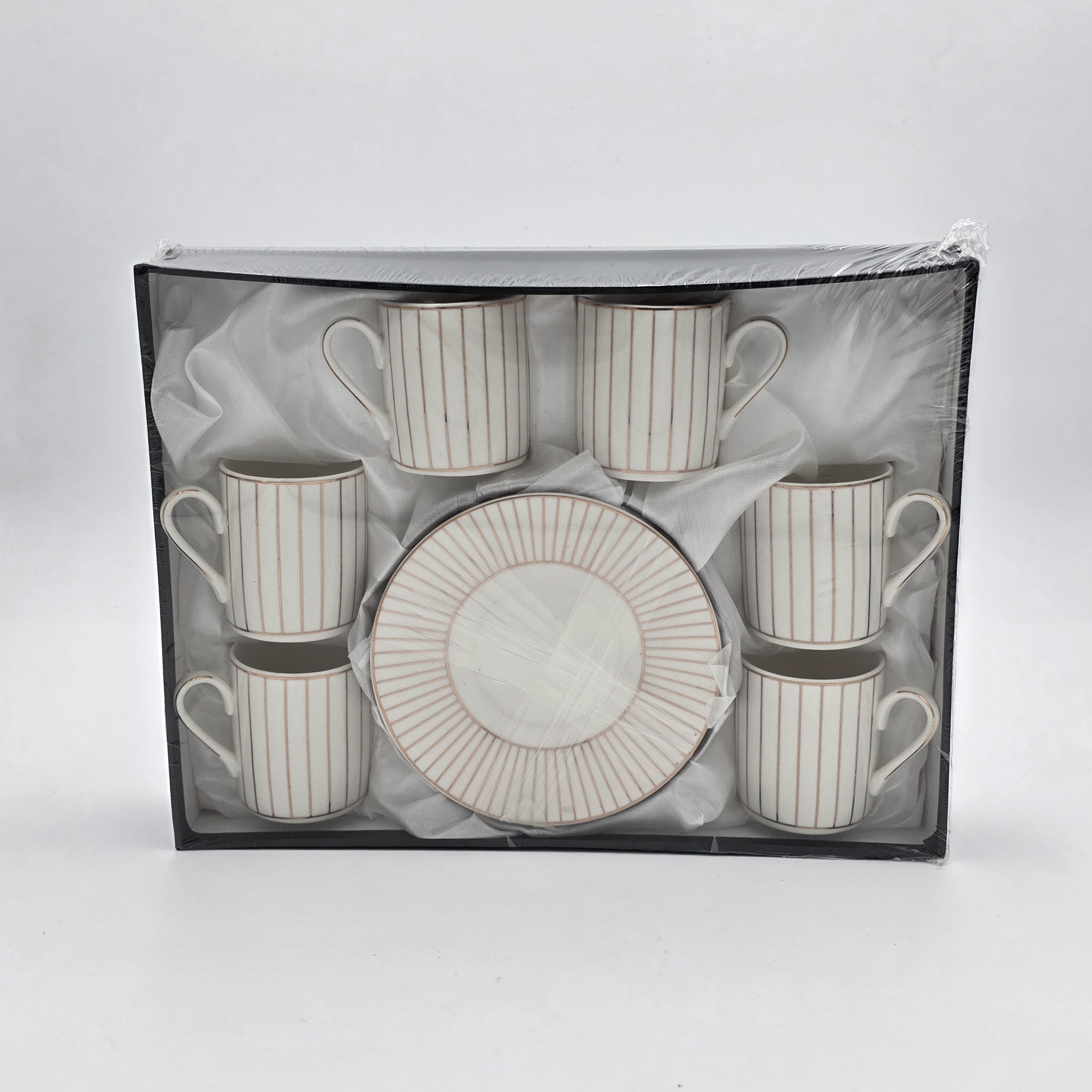 COFFEE CUPS IVORY GOLD WIDE STRIPE